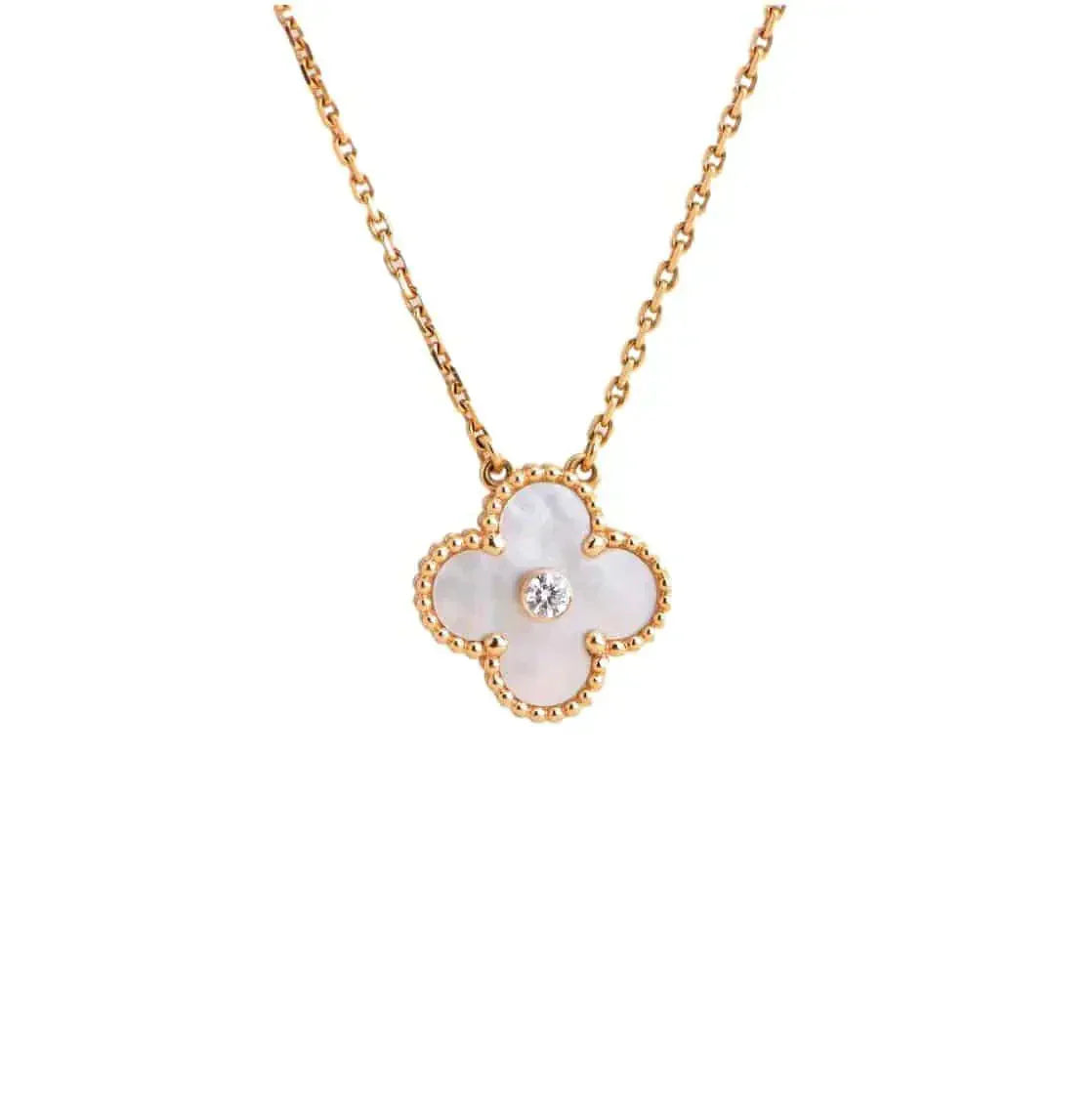 [Kincade Jewelrys] COLLAR DE FRITILLARIA BLANCA CON DIAMANTES DE 15 MM Y TRÉBOL