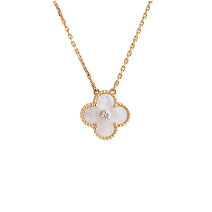 [Kincade Jewelrys] COLLAR DE FRITILLARIA BLANCA CON DIAMANTES DE 15 MM Y TRÉBOL