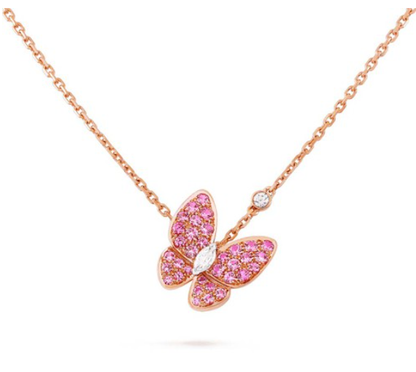 [Joyas Kincade] COLLAR DE ORO ROSA CON DIAMANTE ROJO Y MARIPOSA