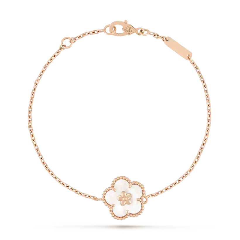 [Joyas Kincade]Pulsera de flor de ciruelo con trapeador blanco de la suerte