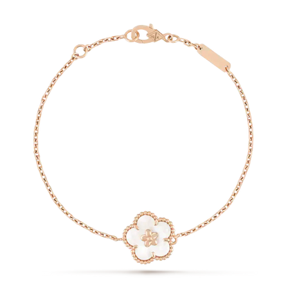 [Joyas Kincade]Pulsera de flor de ciruelo con trapeador blanco de la suerte