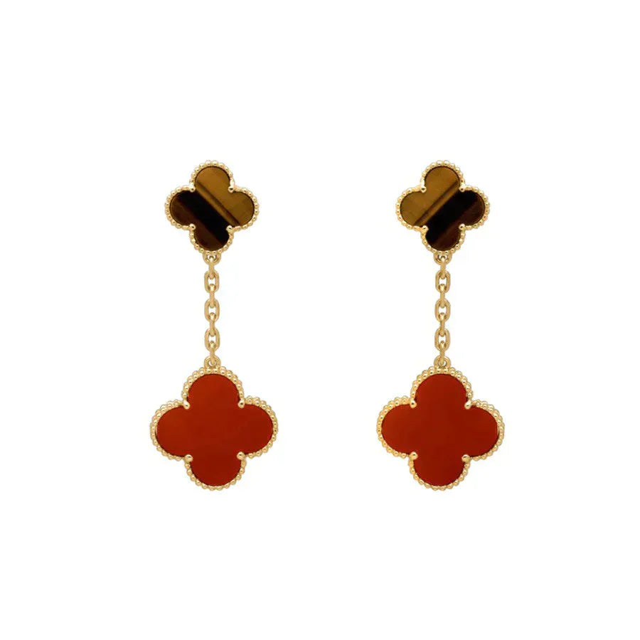 [Kincade Jewelrys] PENDIENTES DE CORNALINA CON OJO DE TIGRE Y MOTIVO DE TRÉBOL 2