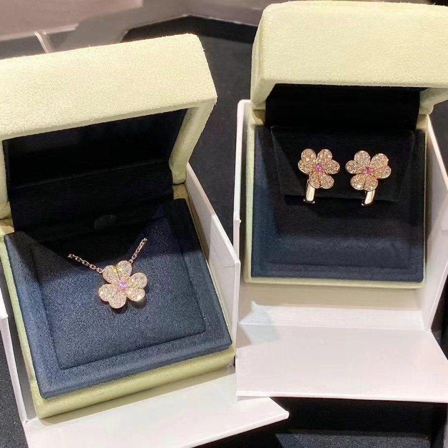[Joyas Kincade]Collar de diamantes con flor de oro rosa estilo frivole