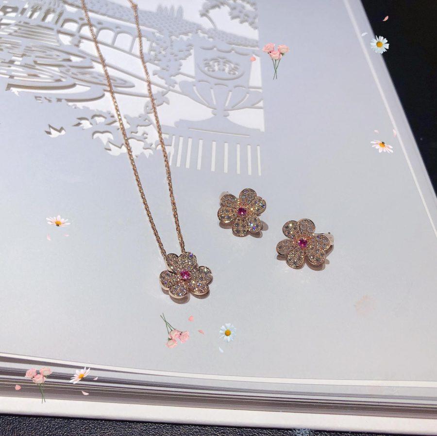 [Joyas Kincade]Collar de diamantes con flor de oro rosa estilo frivole