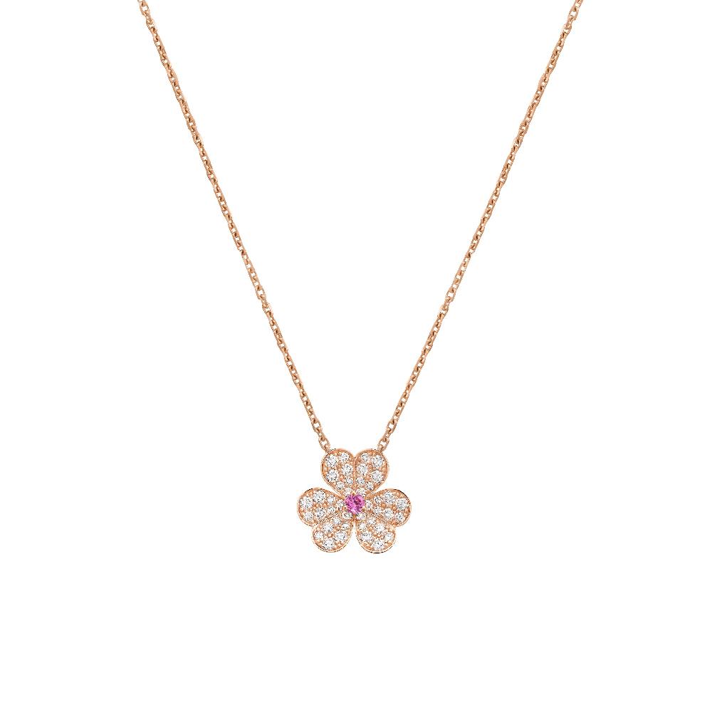 [Joyas Kincade]Collar de diamantes con flor de oro rosa estilo frivole