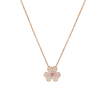[Joyas Kincade]Collar de diamantes con flor de oro rosa estilo frivole