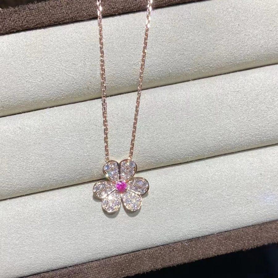 [Joyas Kincade]Collar de diamantes con flor de oro rosa estilo frivole
