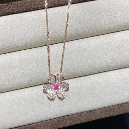 [Joyas Kincade]Collar de diamantes con flor de oro rosa estilo frivole