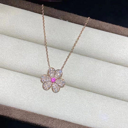 [Joyas Kincade]Collar de diamantes con flor de oro rosa estilo frivole
