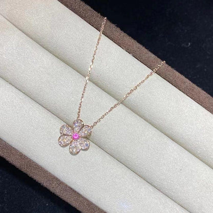 [Joyas Kincade]Collar de diamantes con flor de oro rosa estilo frivole