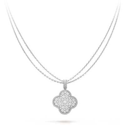 [Kincade Jewelrys]CLOVER 25MM SILVER FULL DIAMOND BIG CLOVER NECKLACE