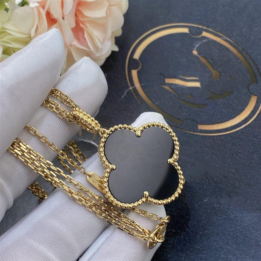 [Kincade Jewelrys]CLOVER 25MM GOLD ONYX BIG CLOVER NECKLACE
