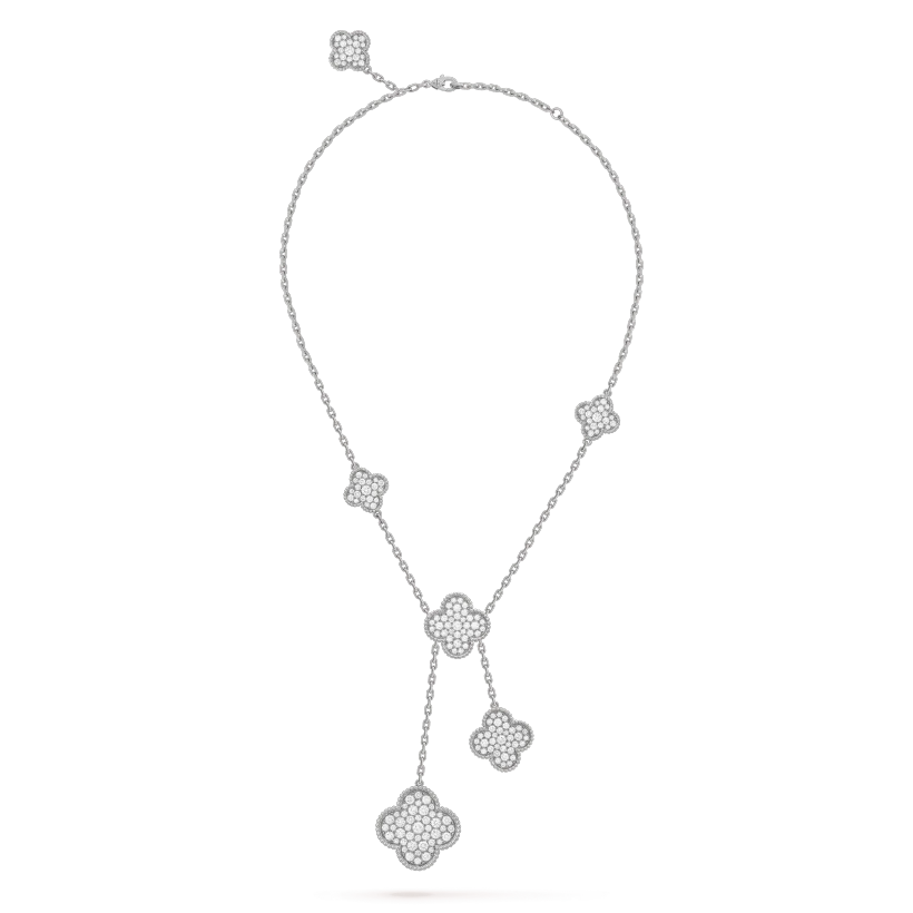 [Kincade Jewelrys] COLLAR DE PLATA Y DIAMANTES CON 5 MOTIVOS DE TRÉBOL
