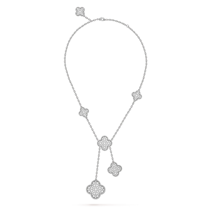 [Kincade Jewelrys] COLLAR DE PLATA Y DIAMANTES CON 5 MOTIVOS DE TRÉBOL