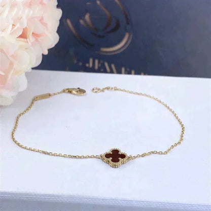 [Kincade Jewelrys]Pulsera de una sola flor de cornalina y trébol