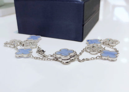 [Kincade Jewelrys]CLOVERS THE 10-MOTIFS CHALCEDONY DIAMONDS SILVER NECKLACE