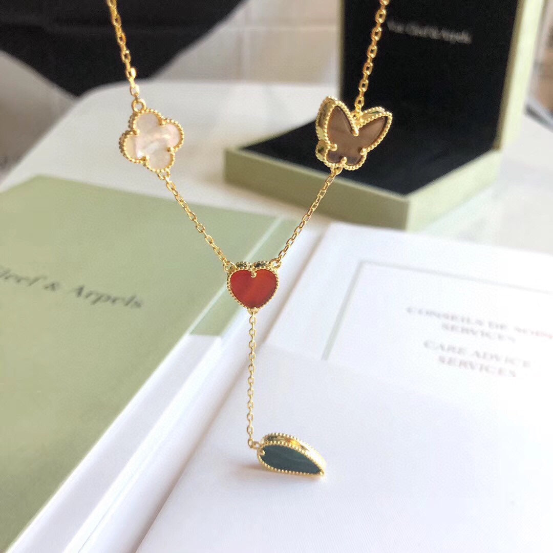 [Kincade Jewelrys] COLLAR DE ORO ROSA CON 4 MOTIVOS LUCKY SPRING