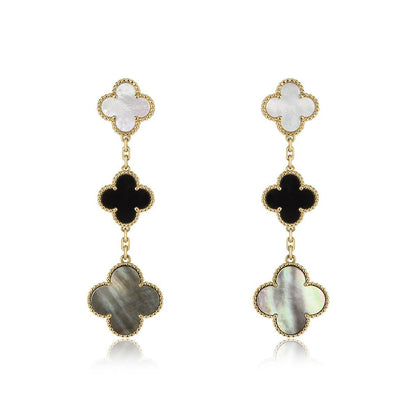 [Kincade Jewelrys] PENDIENTES DE TRÉBOL ORO ÓNIX MOP 3 MOTIVOS 