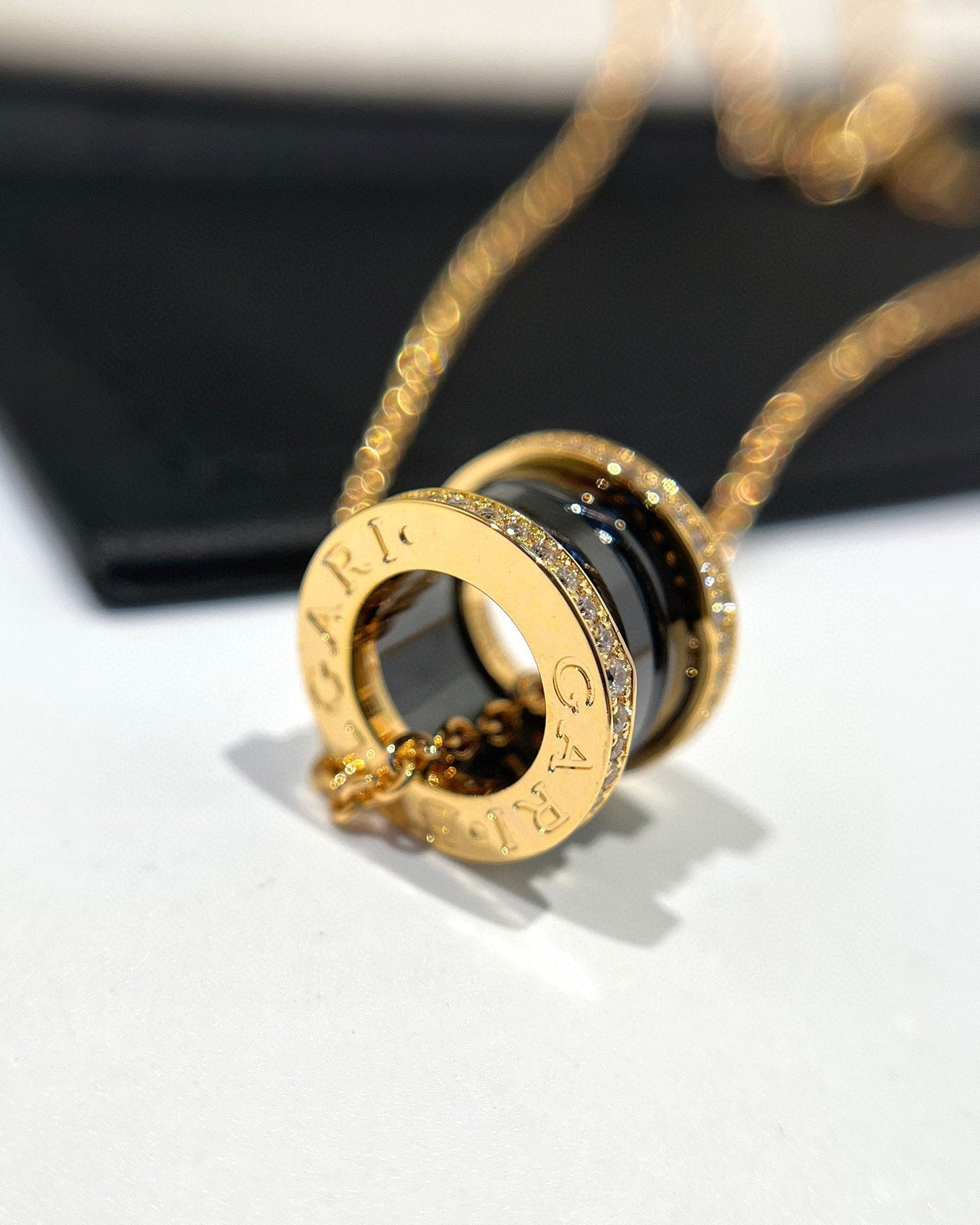 [Kincade Jewelrys]ZERO 1 BLACK CERAMIC DIAMOND PINK GOLD NECKLACE